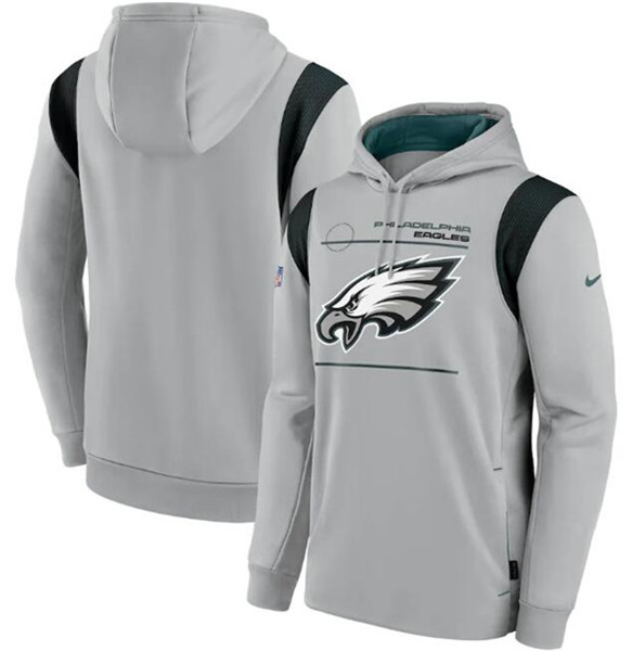 Men's Philadelphia Eagles 2021 Gray Sideline Logo Performance Pullover Hoodie